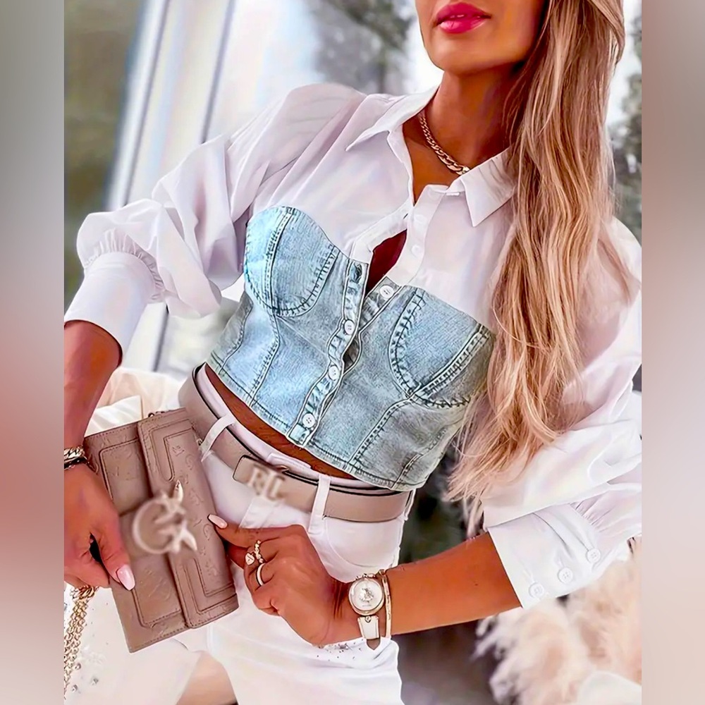 Fashionable Solid Crop Top with Chic Lapel Neck